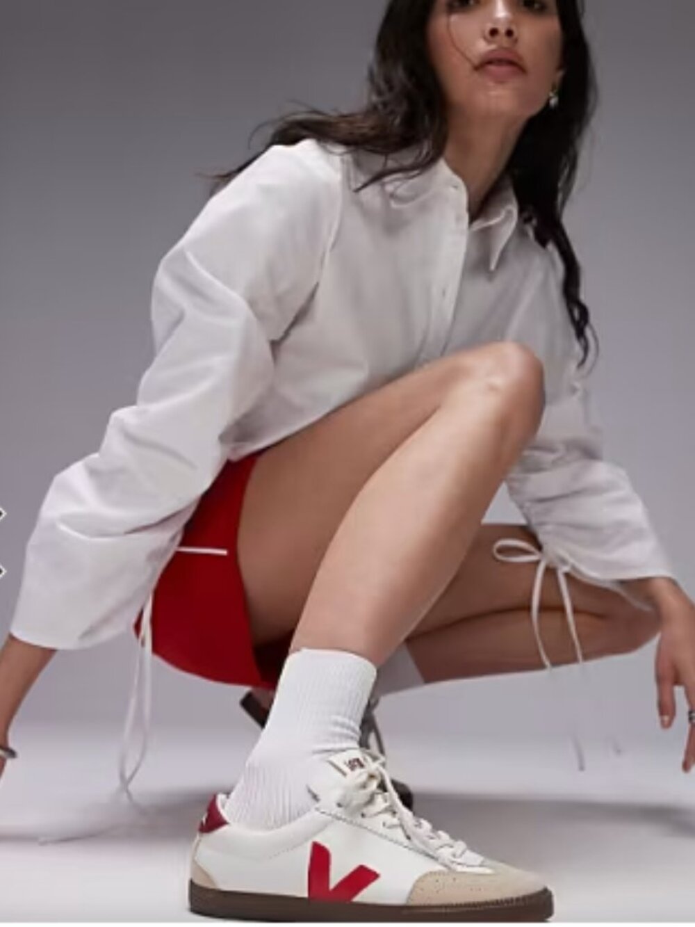 White leather Veja Volley sneakers with red accents (size 8 US/ 39 EU)